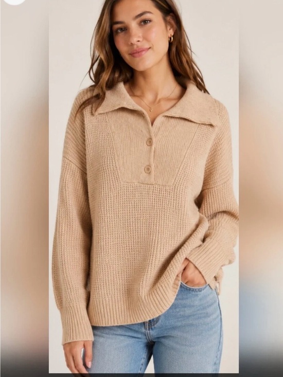 aerie Sweaters - Aerie Oversized Waffle Knit Collared Sweater Beige Tan Cozy Lounge Size Small